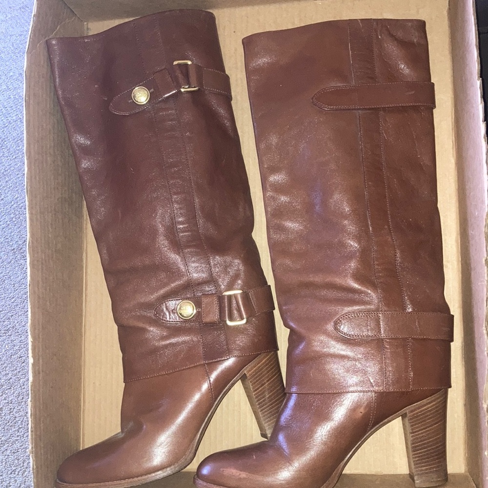 Coach Sage pull on knee boots size 9.5 in dark cognac brown